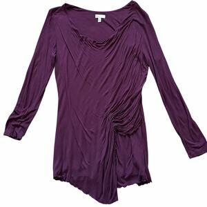 Linea Domani Ruched Drape Asymmetrical Top L Purple Whimsigoth Y2K Dark Romantic